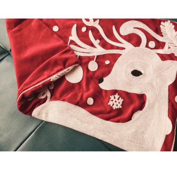 Christmas Pillow Cover Reindeer Decor Embroidered Xmas Holiday Accent Throw Case - Picture 5 of 7